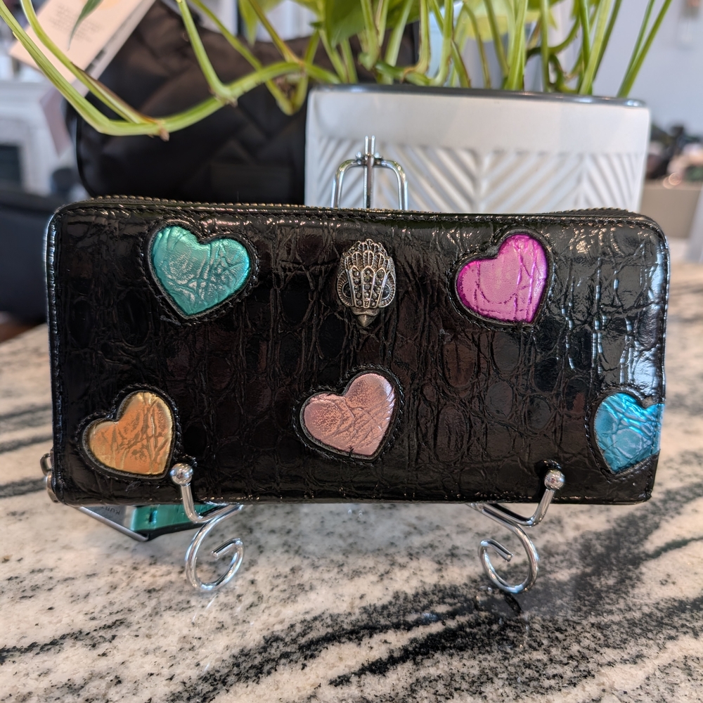 💜🩵Kurt Geiger🩷💛 LOVE Hearts Leather Zip Wallet NWOT